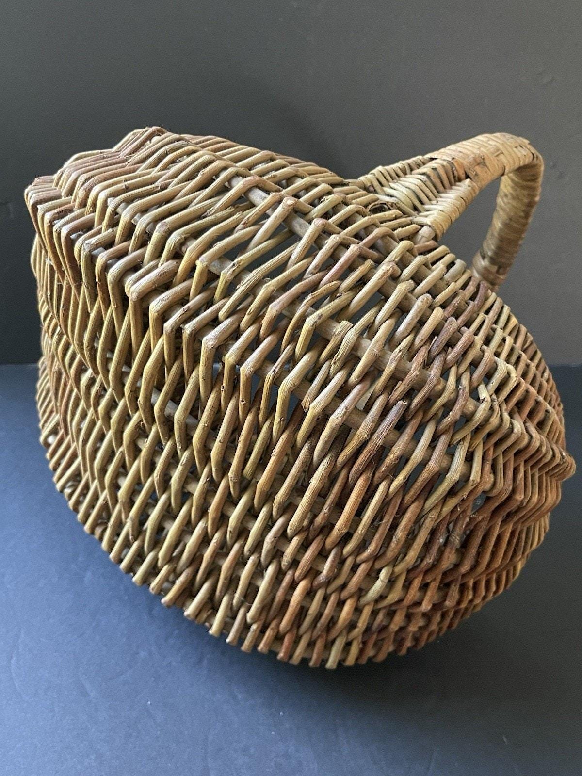 Vintage Natural Willow Rib Basket Handwoven Oval Coiled Handle ...
