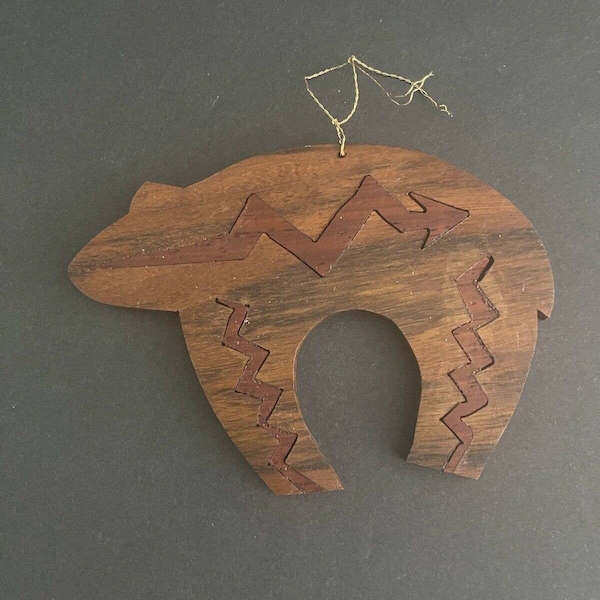 Handcrafted Wooden Tribal Cutout Polar Bear Holiday Christmas Ornament 5”