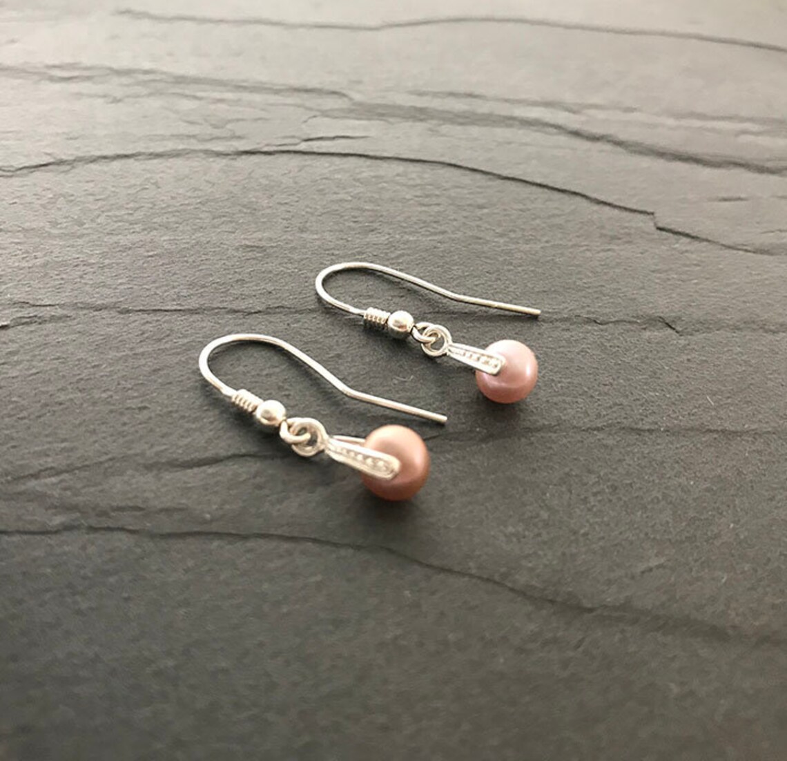 Pretty Pink Pearl Dangle Earrings Etsy