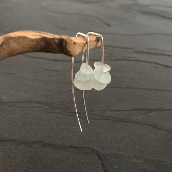 Aqua Sea Glass Wire Earrings