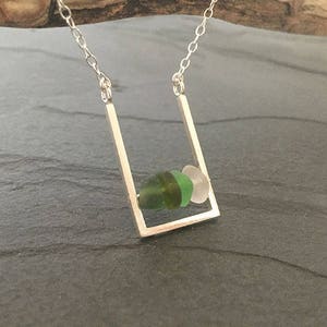 Green Sea Glass Open Rectangle Pendant