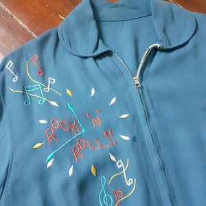 Giacca Gabardine Gab 1950 anni &#39;50 vtg Elvis Rock & Roll cuciture Gaucho Jumper Camicia Hot Rod Rodding vintage vlv rockabilly ritmo sommossa argyl