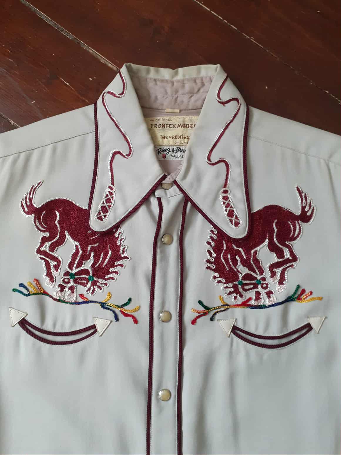 ▪️40’s【WERSTEINS】WESTERN SHIRT 1940s 1950s Frontex Western Shirt Bucking Horses Gabardine VLV L