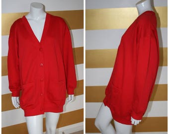 SALE (20% off) Vintage Red Cardigan // Oversized // Sweater // 90s // Soft // Button Up // Slouch // Comfy // L