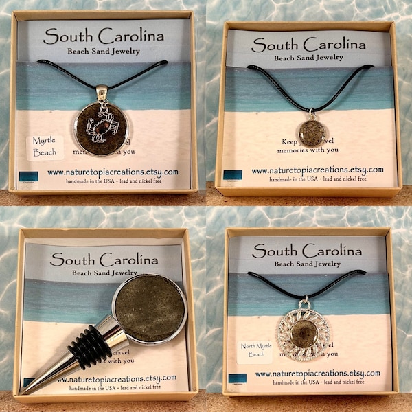 South Carolina Beach Sand Jewelry, South Carolina Gifts, South Carolina Sand, Myrtle Beach, North Myrtle Beach, South Carolina Jewelry