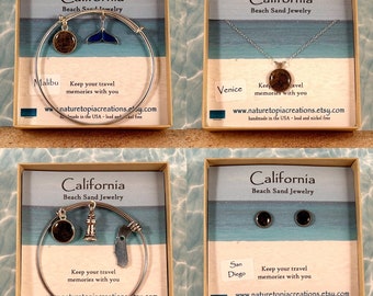 California Beach Sand Jewelry, California Gifts, California Sand, San Diego, Venice Beach, Malibu, Malibu Beach, Bracelet, Earrings,Necklace