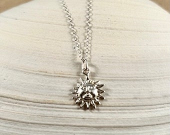 Smiling Sun Necklace, Sterling Silver, Sun Necklace, Silver Necklace, Simple, Elegant