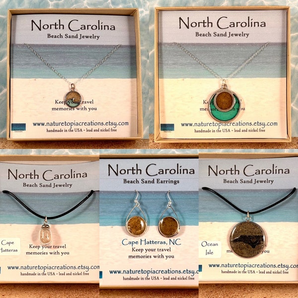 North Carolina Beach Sand Jewelry, North Carolina Gifts, North Carolina Sand, Cape Hatteras, Ocean Isle