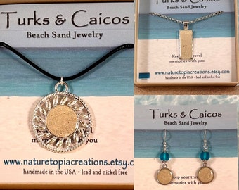 Turks and Caicos Beach Sand Jewelry, Turks and Caicos Gifts, Turks and Caicos Sand, Turks and Caicos, Necklace, Wine Stopper