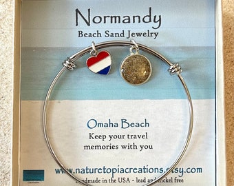 France Beach Sand Bracelet, Normandy, French Jewelry, Beach Sand Bracelet, Beach Sand Jewelry, Beach Jewelry, French Flag, Ready to Ship