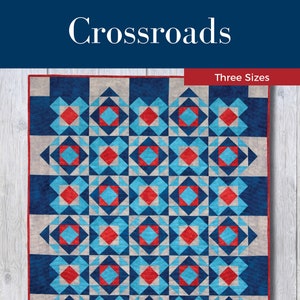 Crossroads Quilt Patroon PDF Digitale Download Eenvoudig Modern Gemiddeld Gooi Twin/Full Queen/King Twee blokken Blauw Grijs afbeelding 1