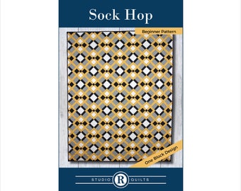 Sock Hop Quilt Pattern - PDF Digital Download - Simple - Easy - Modern - Geometric - Masculine - Throw - Lap - Beginner - One Quilt Block