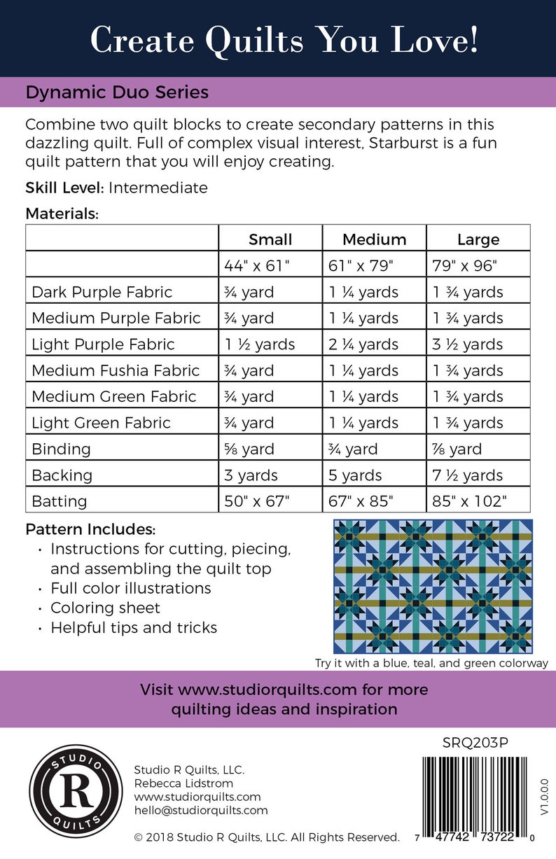 Starburst Quilt Pattern PDF Digital Download Modern Simple Stars Baby Lap/Throw Twin Full/Queen Intermediate Two Blocks image 3