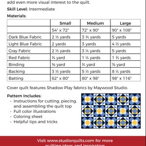 Crossroads Quilt Patroon PDF Digitale Download Eenvoudig Modern Gemiddeld Gooi Twin/Full Queen/King Twee blokken Blauw Grijs afbeelding 2