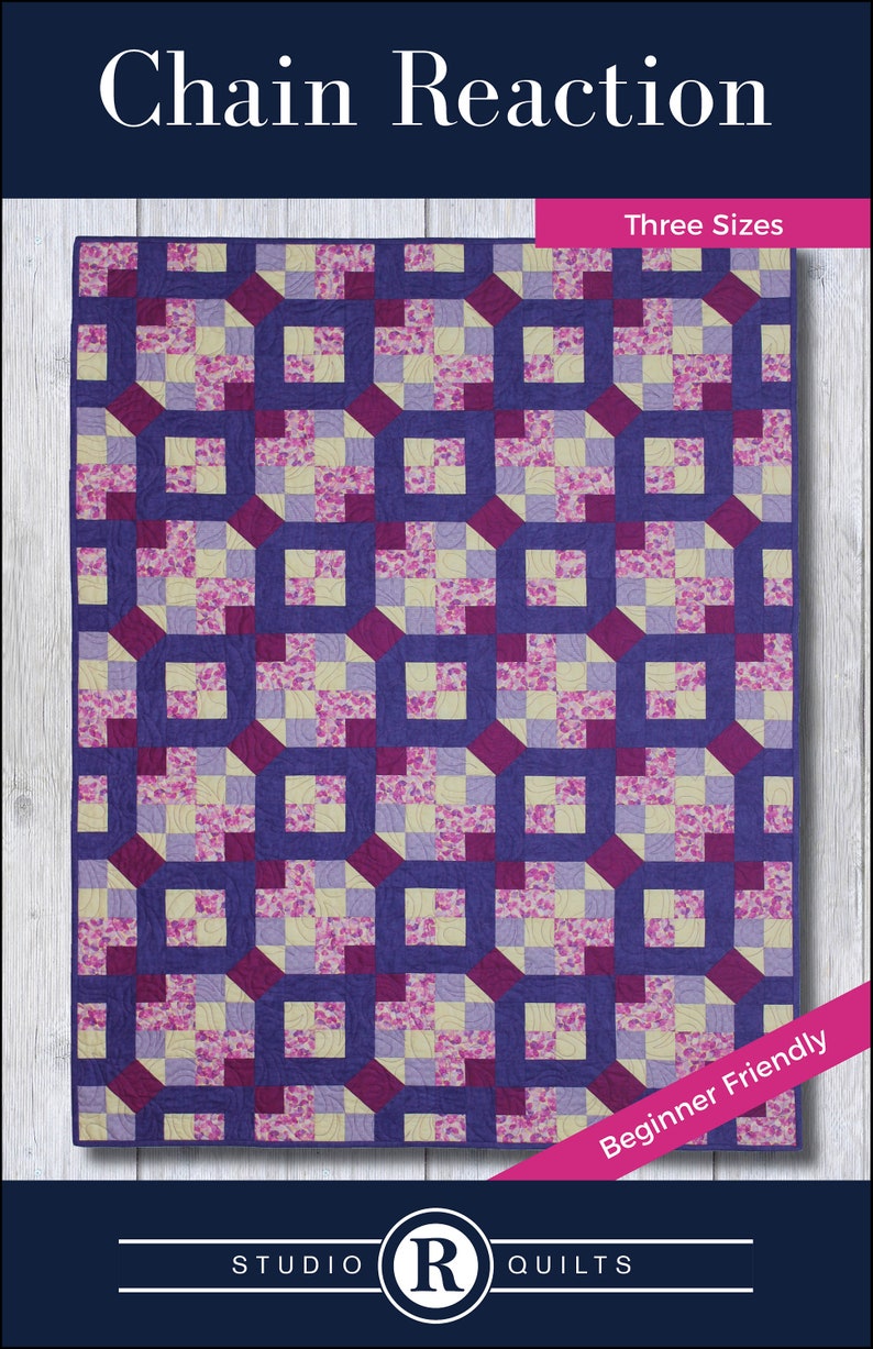 Chain Reaction Quilt Muster PDF Digital Download Einfach Modern Geometrisch Selbstbewusst Anfänger Überwurf Twin Full/Queen Bild 2