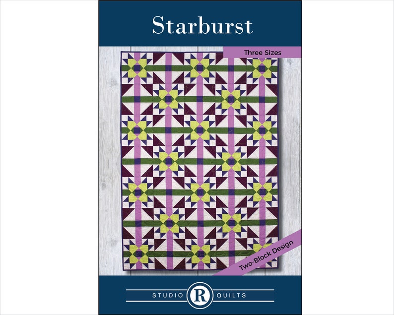 Starburst Quilt Pattern PDF Digital Download Modern Simple Stars Baby Lap/Throw Twin Full/Queen Intermediate Two Blocks image 1