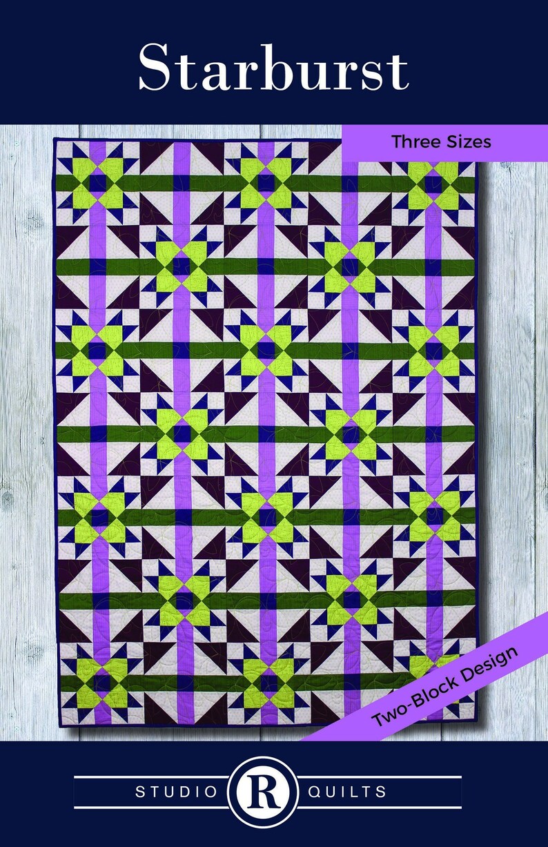 Starburst Quilt Pattern PDF Digital Download Modern Simple Stars Baby Lap/Throw Twin Full/Queen Intermediate Two Blocks image 2