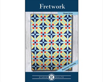 Fretwork Quilt Pattern - PDF Digital Download - Simple - Modern - Baby - Throw - Twin - Full - Queen - Confident Beginner - Two Quilt Blocks