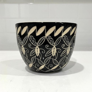 Handmade Ceramic Sgraffito Black and Off-White Cache Pot Art