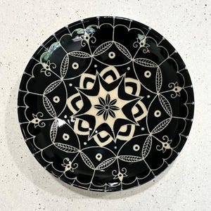 Handmade Black and Off White Pottery Sgraffito Art Bowl