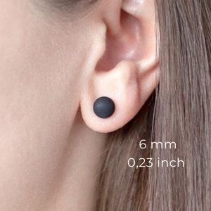 Black stud earrings minimalist silver stainless steel ear studs resin jewelry