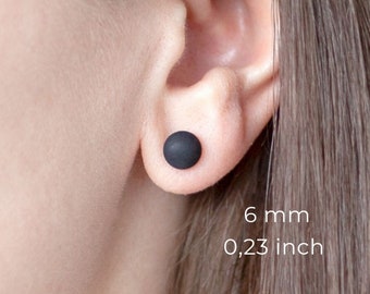 Black stud earrings minimalist silver stainless steel ear studs resin jewelry