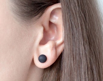 Black stud earrings stainless steel studs matte stud earrings black pearl minimalist jewelry