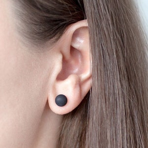 Black stud earrings stainless steel studs matte stud earrings black pearl minimalist jewelry