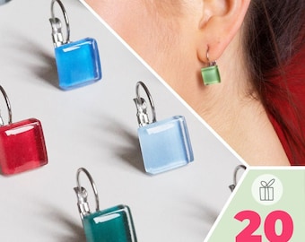 Bunte Ohrringe hängend in vielen Farben Hypoallergener Edelstahl Schmuck mit Stein Brisuren Ohrhänger meeresglas