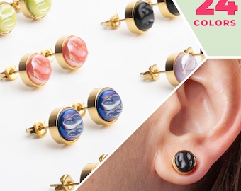 Pendientes redondos con piedra | Pendientes de oro rosa, oro y plata | Pendientes pequeños de acero inoxidable | Joyería sostenible, sin níquel e impermeable