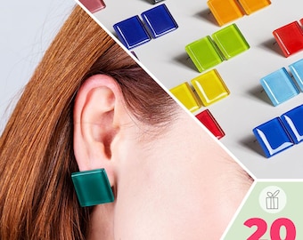 Pendientes geométricos llamativos, pendientes de acero inoxidable y cristal, regalos sostenibles para mujeres.