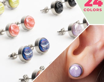 Kleine Ohrstecker mit runden Steinen in 24 Farben | Nachhaltige Ohrringe in Silber, Gold & Rosegold | Hypoallergen und wasserfest
