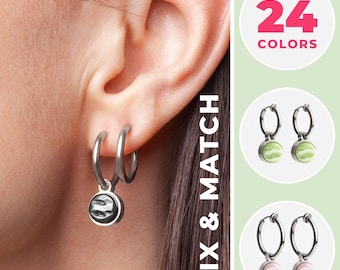 Pendientes de aro con clip y dijes | Pendientes de clip de acero inoxidable para orejas sin perforar | Joyería combinable en 24 colores