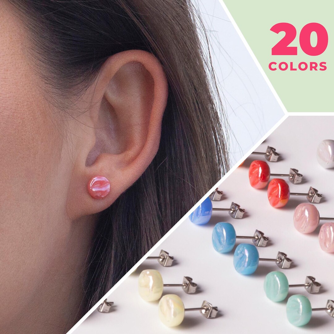 Simple Stud Earrings With Pearls Small Studs MANY COLORS Glass Jewelry ...