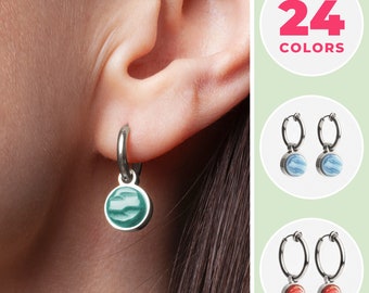 MIX & MATCH: Pendientes de aro de plata con colgantes | Pendientes de clip fabricados en acero inoxidable con piedras cambiables en 24 colores