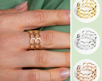 Anillo llamativo, oro rosa, plata, joyería de oro, tamaño ajustable, abierto, sin níquel, joyería resistente al agua.