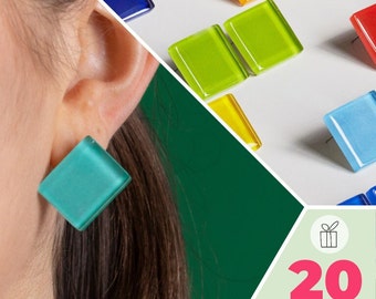 Clip on earrings for women 20+ colors large square ear clip for non pierced ears eco friendly jewelry