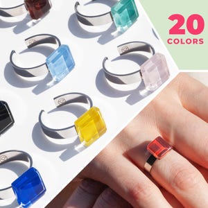 Square glass ring upcycling jewelry geometric adjustable size sister gift