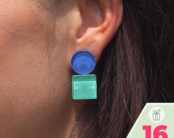Grandi orecchini a clip in vetro bicolore • Orecchini a clip senza fori per le orecchie • Gioielli minimalisti • Regali speciali per le donne • Design Bauhaus
