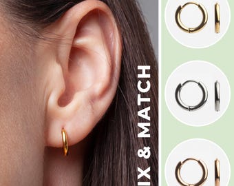 Pendientes de aro minimalistas de acero inoxidable en oro, plata u oro rosa | sin níquel e impermeables.