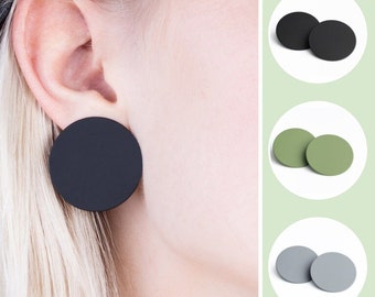 Statement large stud earrings minimalist circle in black, green, grey color sustainable gifts for her