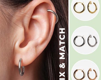 MIX & MATCH: Pendientes de clip versátiles en plata, oro y oro rosa | Pendientes personalizables para mujer | 24 colores
