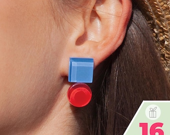 Minimalist recycled glass stud earrings | Colorful handmade jewelry | Everyday wear gift