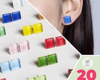 Pendientes de cristal de colores, pendientes de botón para uso diario, joyas de ónix, un pequeño regalo para ella.