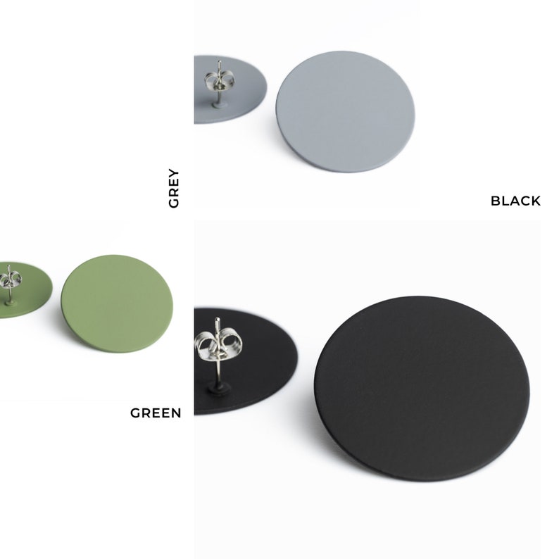 Statement large stud earrings minimalist circle in black, green, grey color sustainable gifts for her zdjęcie 4