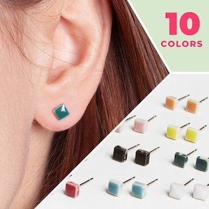 Ceramic earrings green, blue, black, red geometric jewelry tiny studs gift for vegan women