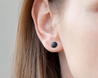 Black stud earrings minimalist silver stainless steel ear studs resin jewelry