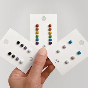 Rainbow pride earrings LGBTQIA+ square tiny stud earring set for multiple piercings freedom pride statement colorful minimalist jewelry