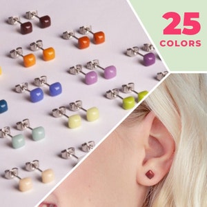 Glass stud earrings COLORFUL birthstone studs for 2, 3 ear hole hypoallergenic recycling jewellery gifts for her under 20