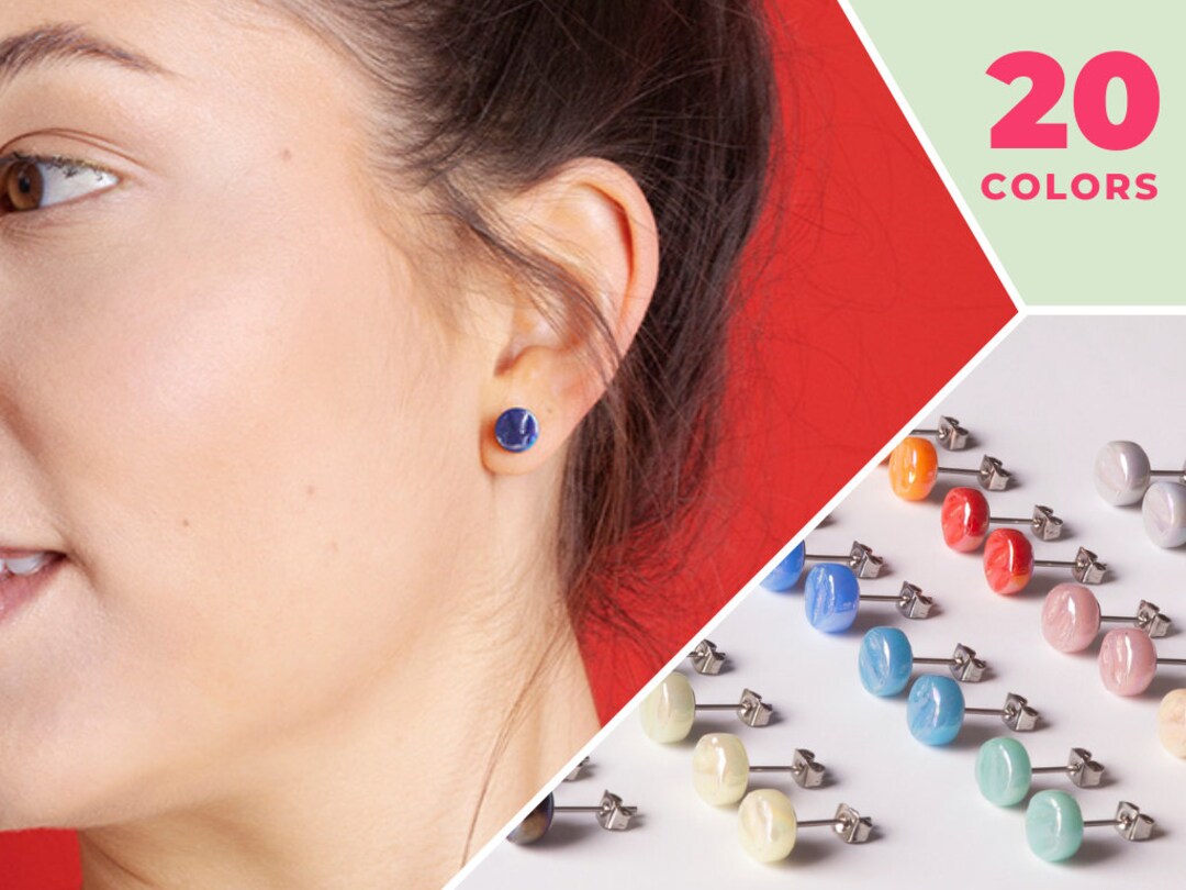 Simple Stud Earrings With Pearls Small Studs MANY COLORS Glass Etsy